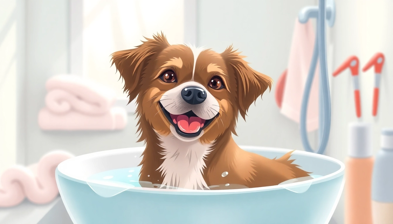 Enjoy pampering your pet in a serene spa setting with gentle grooming tools and warm colors.