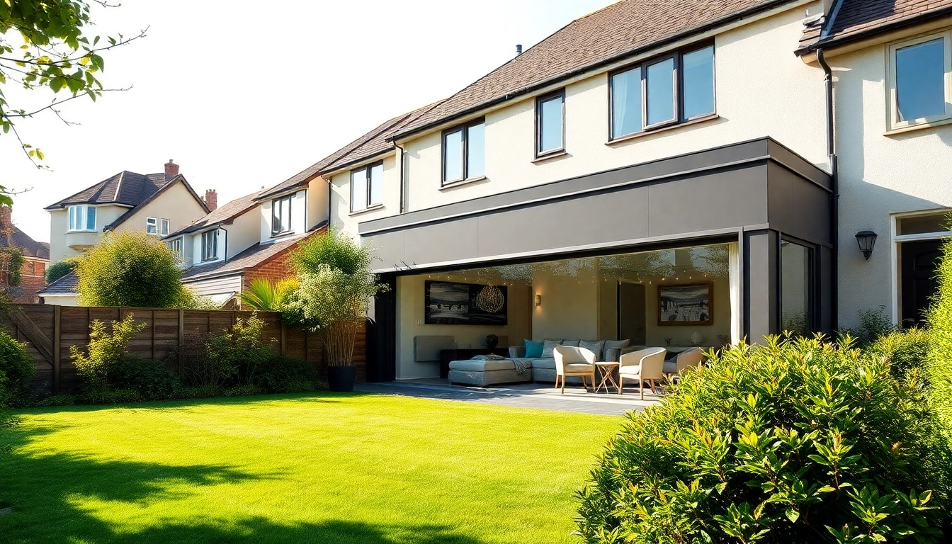 Showcasing a stylish side extension enhancing a modern home with a beautiful garden.