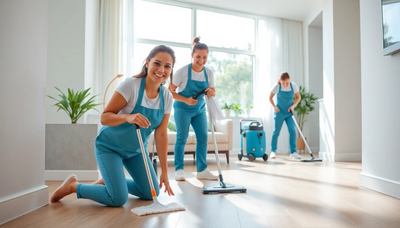Expert bond cleaning in Brisbane, showcasing a team working diligently in a bright apartment setting.