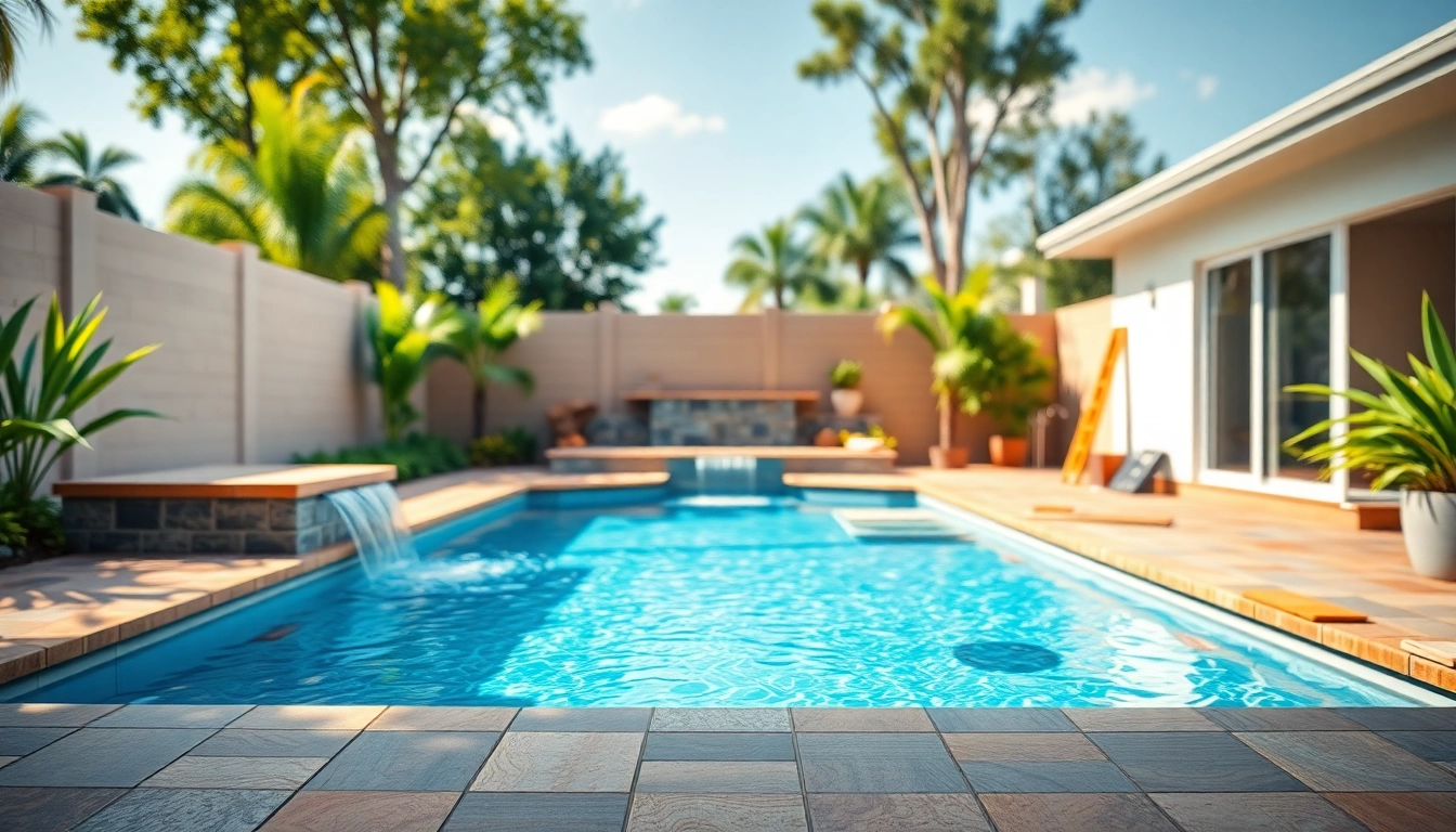 Build your own pool with a beautiful custom design showcased in a vibrant backyard.