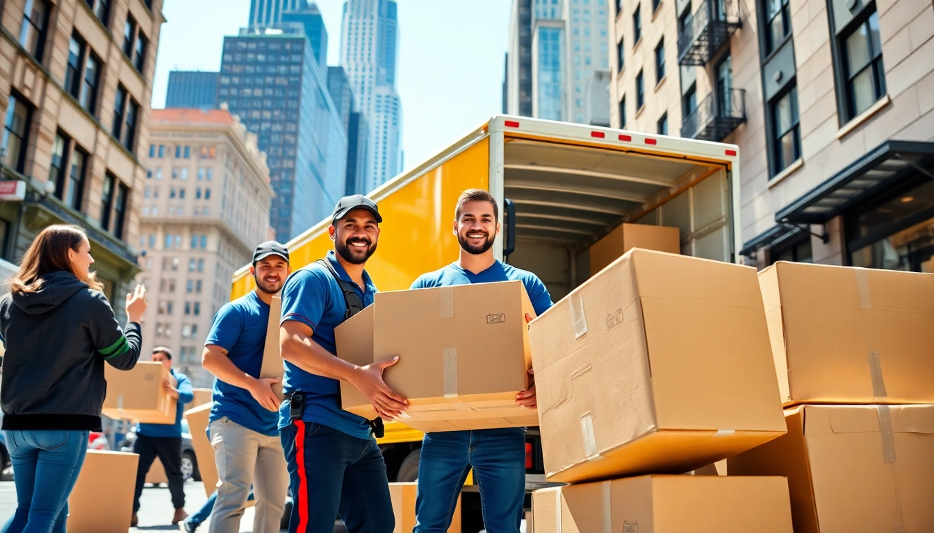 Efficient moving company nyc team performing packing on a bustling NYC street for a seamless relocation.