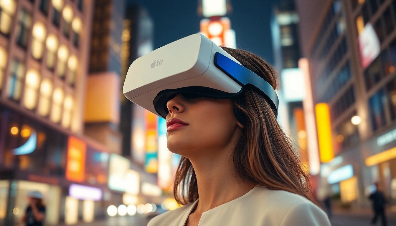 Buy Apple Vision Pro to experience immersive technology in a vibrant urban setting.