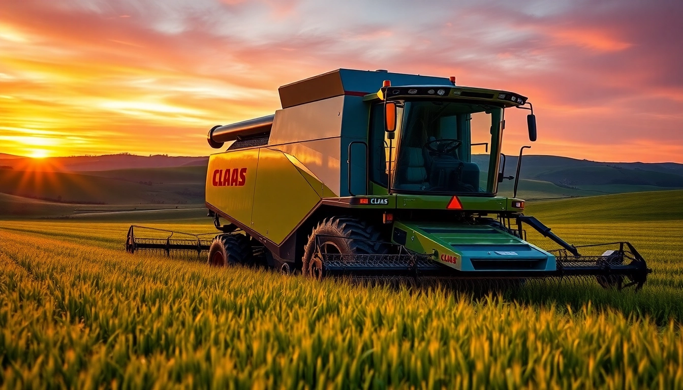 Claas Mähdrescher erntet goldenen Weizen auf einem Feld.