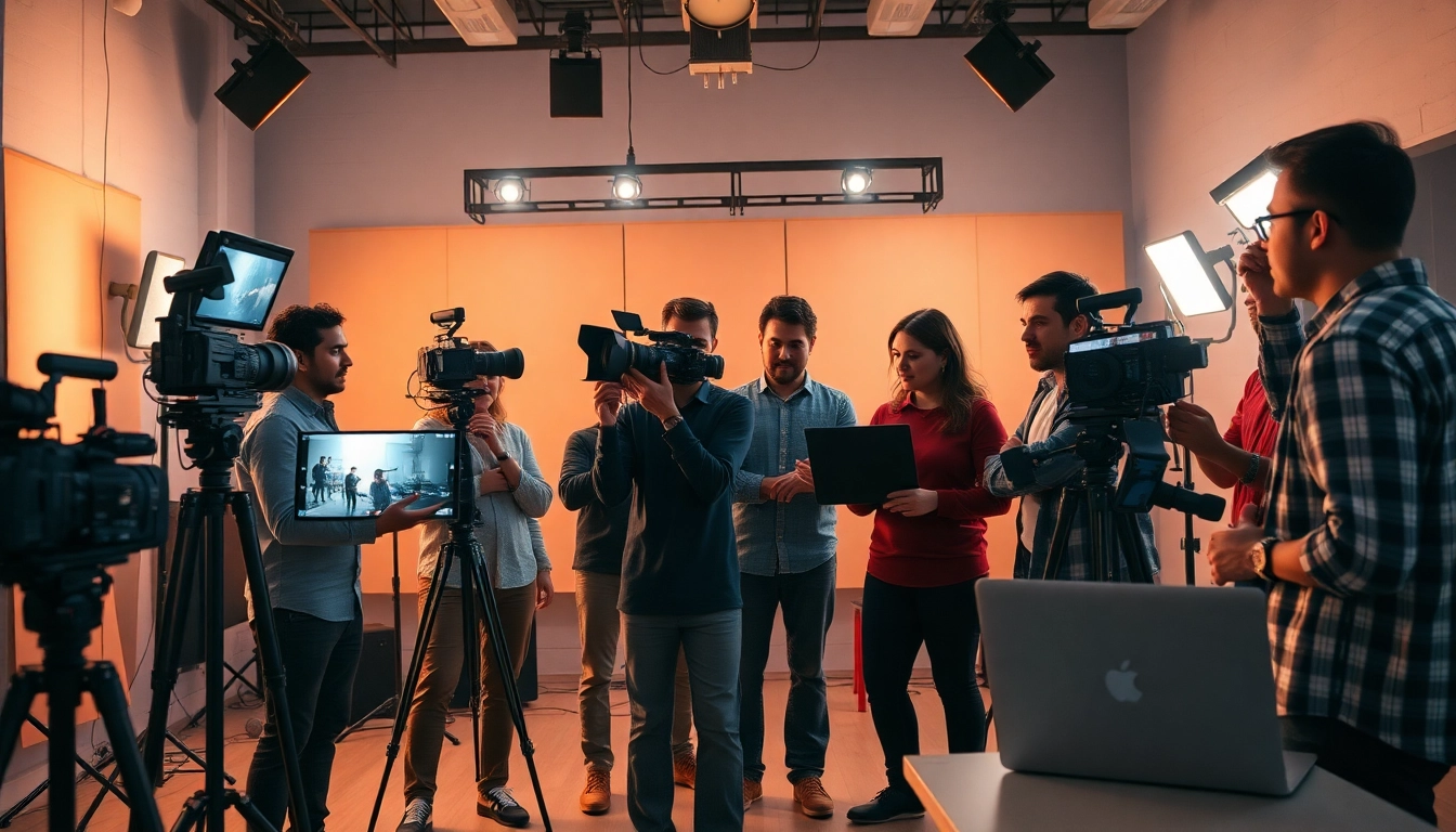 Showcasing a professional video production team at work, highlighting edmonton production companies' creativity and collaboration.
