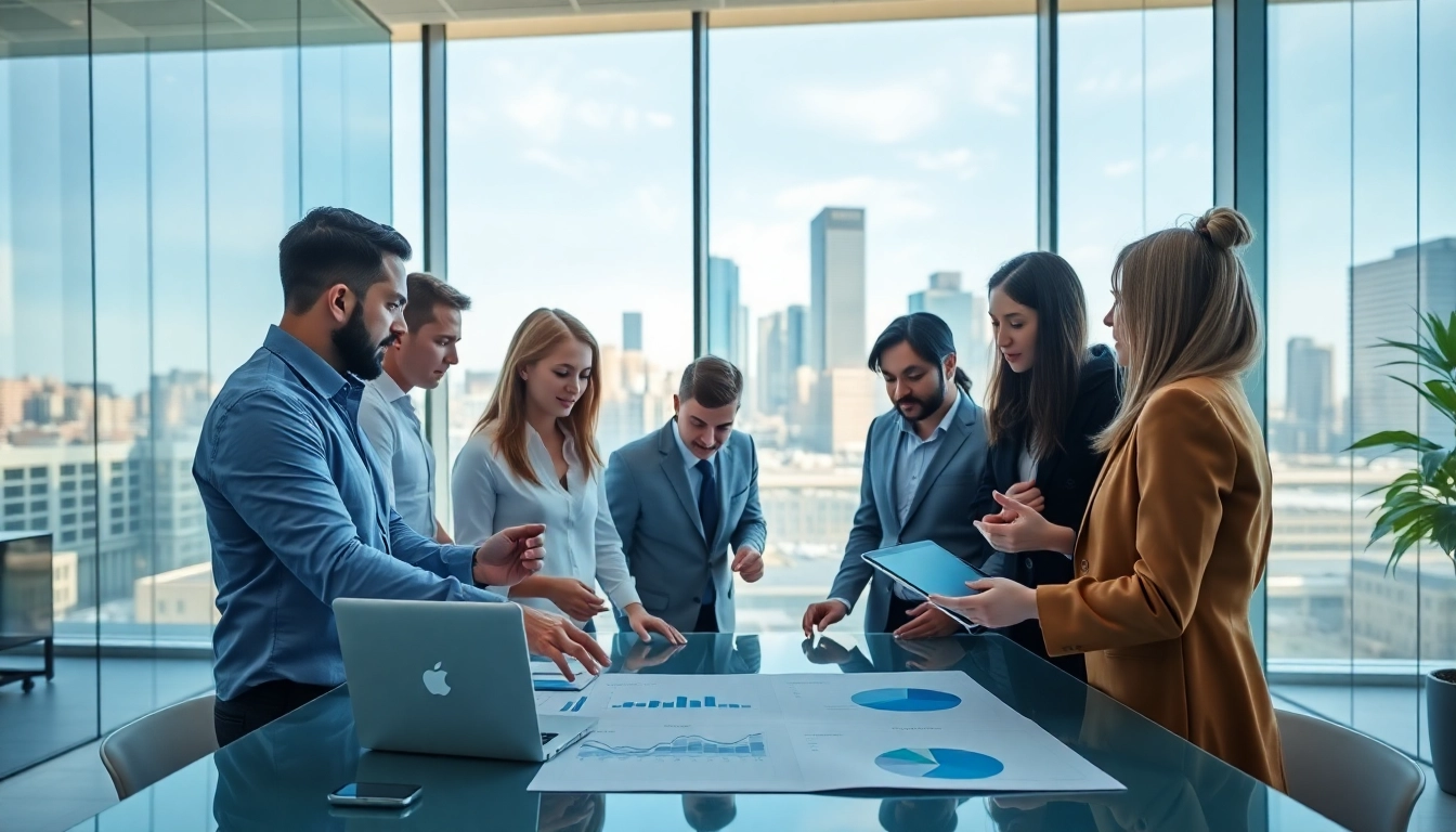 Analyze competitive intelligence data during a collaborative meeting in a modern office.
