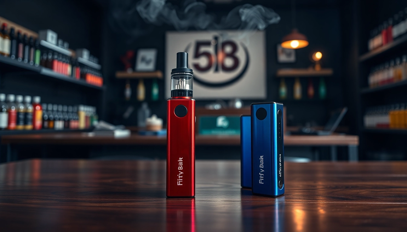 Showcasing the FIFTY BAR 6.5K disposable vape with vibrant flavors in an inviting shop setting.