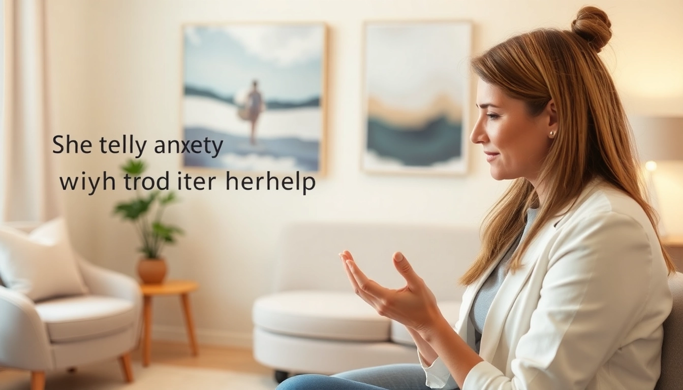 Therapist supports patient addressing anxiety in a tranquil setting with soothing colors